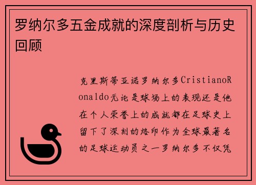 罗纳尔多五金成就的深度剖析与历史回顾