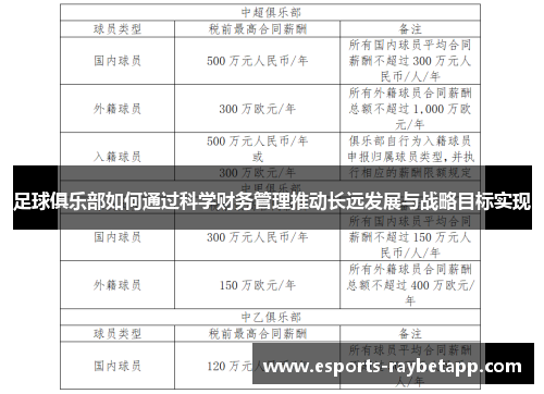 足球俱乐部如何通过科学财务管理推动长远发展与战略目标实现